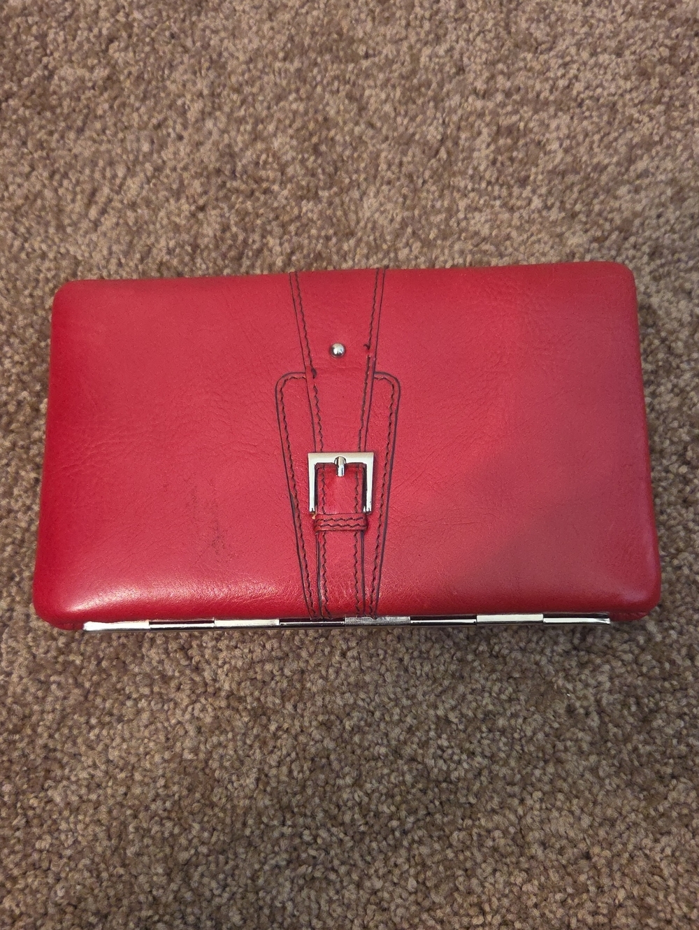 Etienne Aigner Red Leather Wallet with Buckle Accent